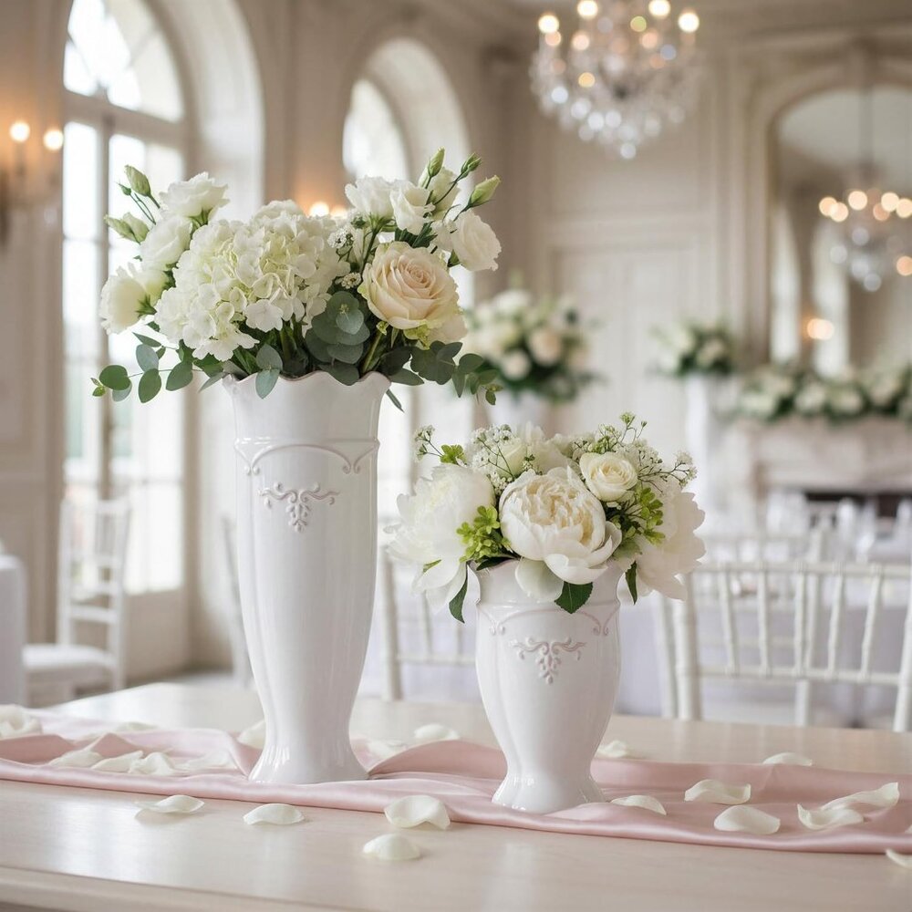 White Ceramic Flower Vase 6.8 Inch Small French Vintage Home Table Decor - Picture 8 of 8